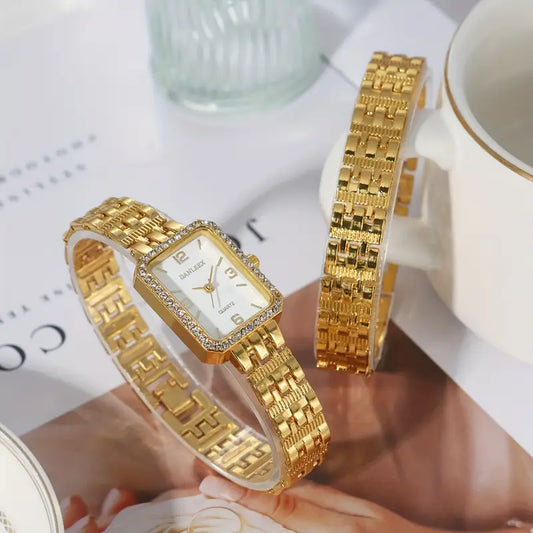 2pcs luxury Golden Women's watch set with bracelet and bangle