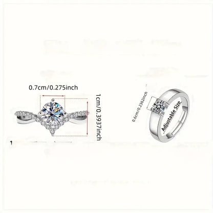Cubic Synthetic Zirconia Wedding Ring Set - Adjustable Open Band