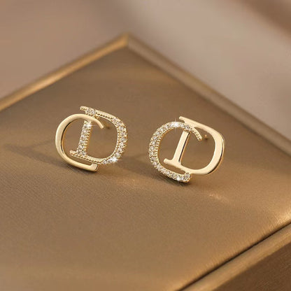 CD Letter Stud Earrings with Synthetic Zirconia