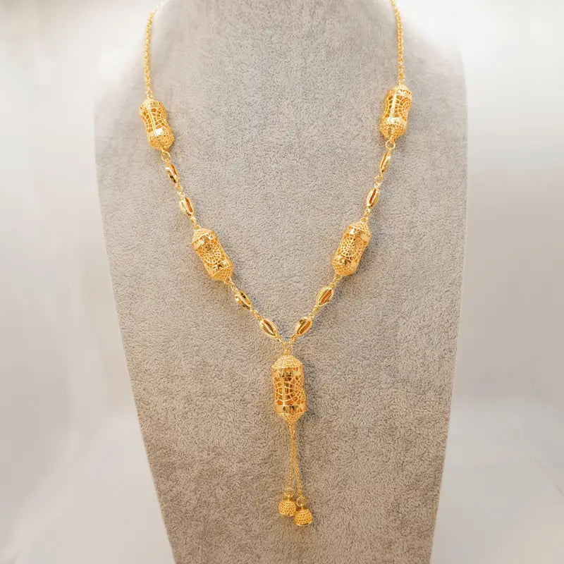 Luxury Lantern Pendant Necklace and Earrings Set, 18K Golden-Plated