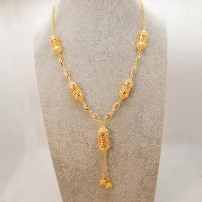 Luxury Lantern Pendant Necklace and Earrings Set, 18K Golden-Plated