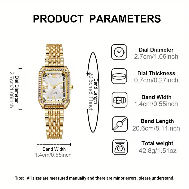 2pcs luxury Golden Women's watch set with bracelet and bangle