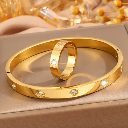 Light Luxury Stainless Steel Bangle Bracelets with Cubic Zirconia Stones