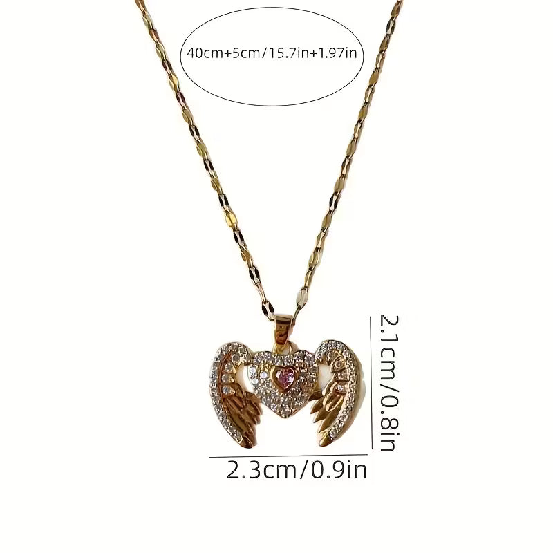 18K Gold Plated Vacuum Electroplated Heart with Flying Wings Pendant Stainless