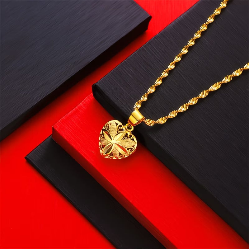 Women' Vintage Brass-Plated Heart Necklace - Ethnic Wave Chain Jewelry