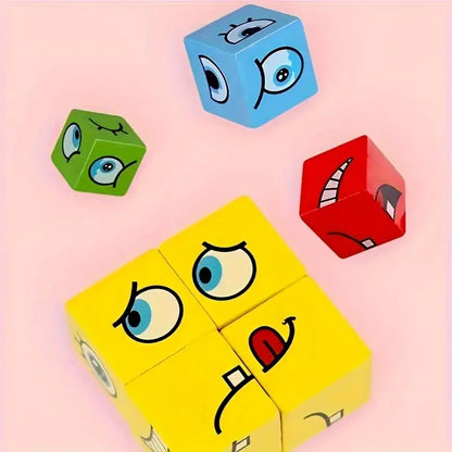 Desktop Battle Game Wooden joyful Face Pattern Building Blocks Puzzle Toy