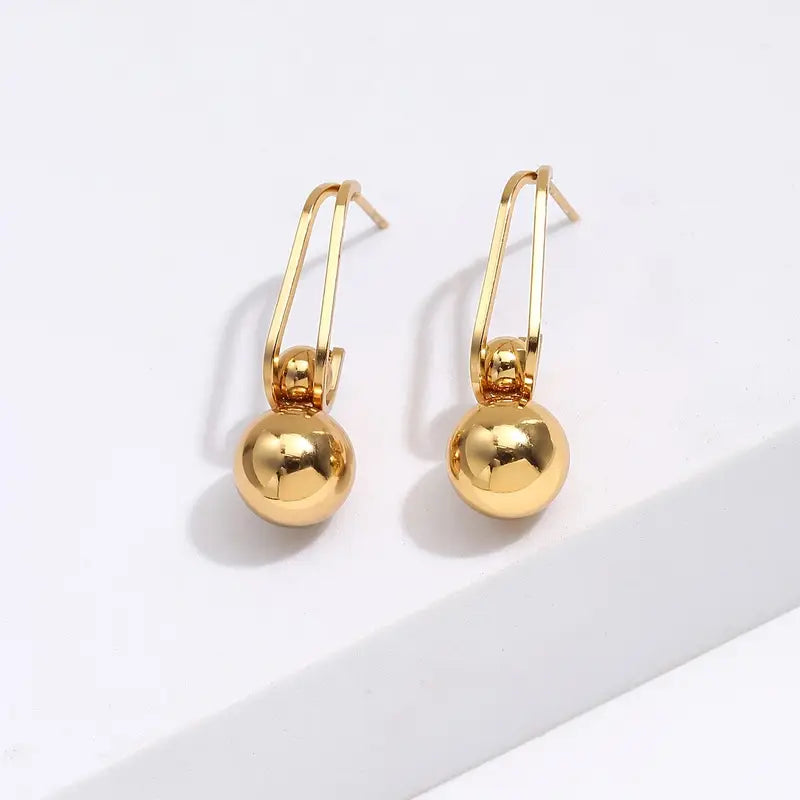 Golden Round Bead Earrings - Hypoallergenic Stainless Steel