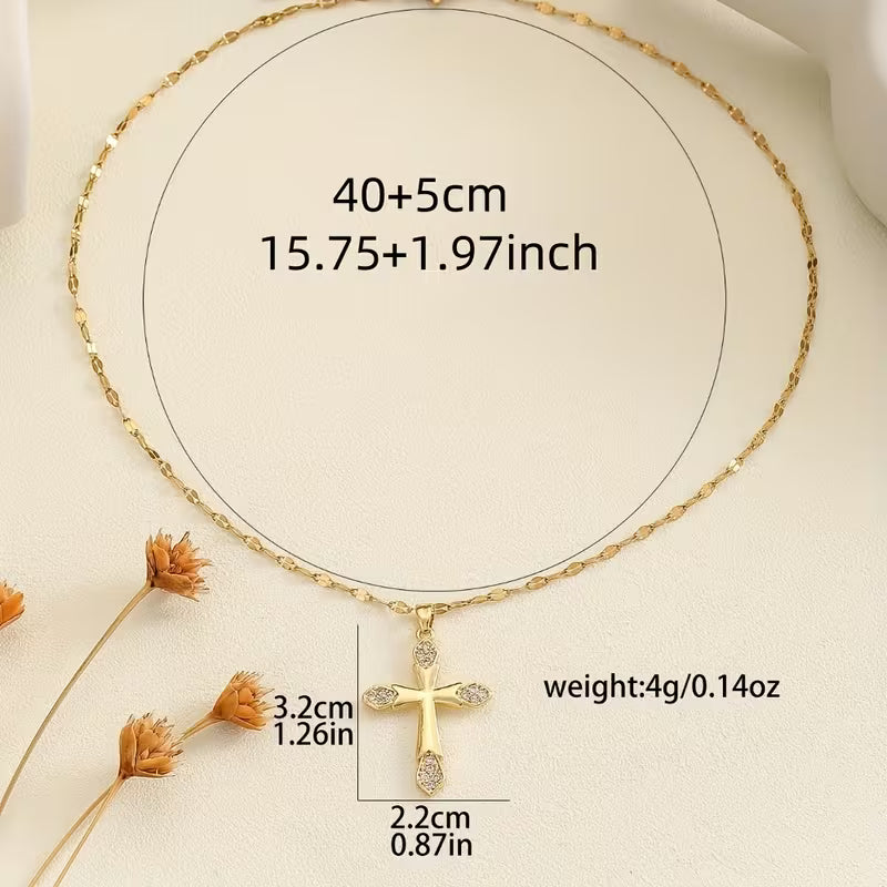 Elegant Women's Cross Necklace with Sparkling Synthetic Zirconia