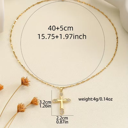 Elegant Women's Cross Necklace with Sparkling Synthetic Zirconia