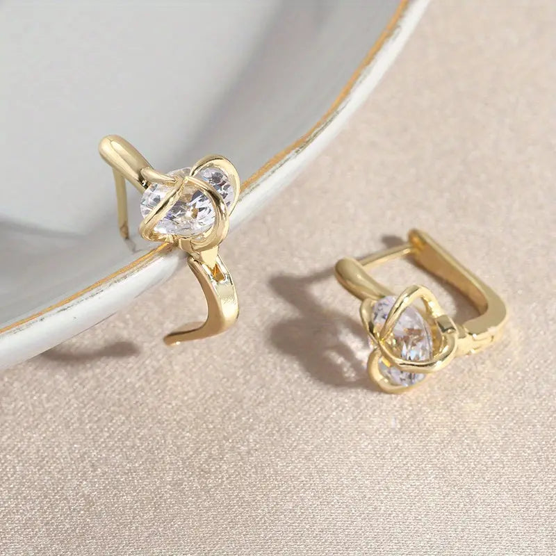 Elegant Twisted Knot Design Hoop Earrings with Sparkling Zirconia