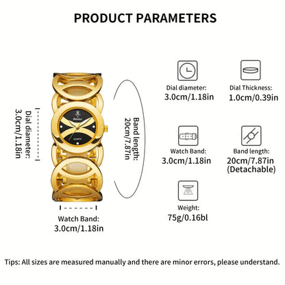 Hollow Circle Design Watch with Rhinestone Accents, Luminous Black Dial