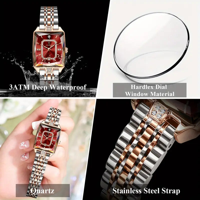 Elegant Waterproof Calendar with Date Display, Rectangular Stainless Steel Watch