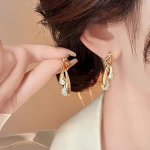 Golden-Tone Drop Earrings with Irregular Glass & Water Droplet Design