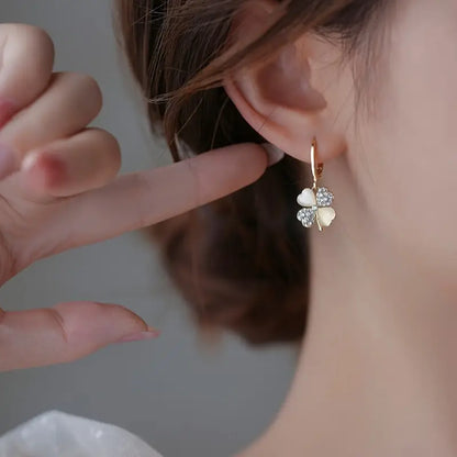 Rhinestone Clover Earrings for Women Elegant Women Golden Drop Earrings