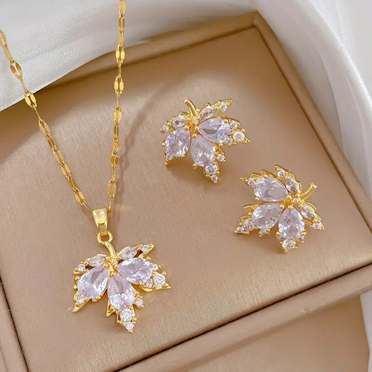 Set of Three Pieces Including Copper Inlaid Cubic Zirconia Maple