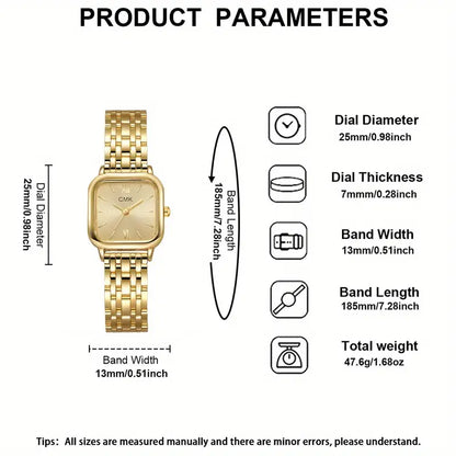 Quartz Watch with Square Dial - Stainless Steel Bracelet