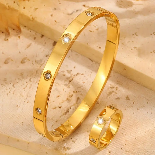 Light Luxury Stainless Steel Bangle Bracelets with Cubic Zirconia Stones