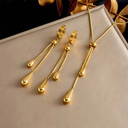 Golden-Tone Stainless Steel Pendant Necklace and Earring Set