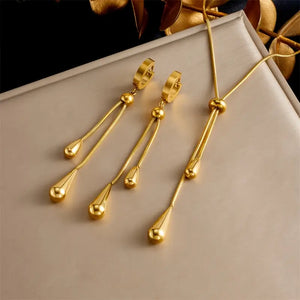 Golden-Tone Stainless Steel Pendant Necklace and Earring Set