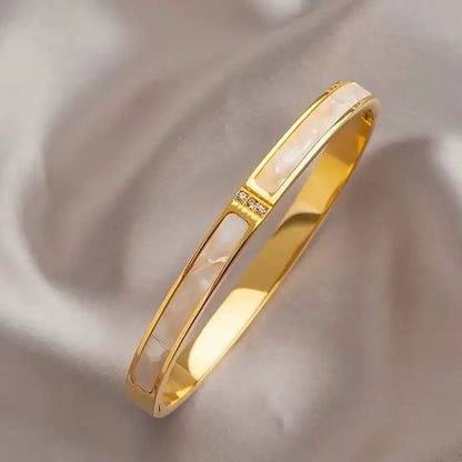 Golden Plated Stainless Steel Bangle with Rhinestones and Gemstones