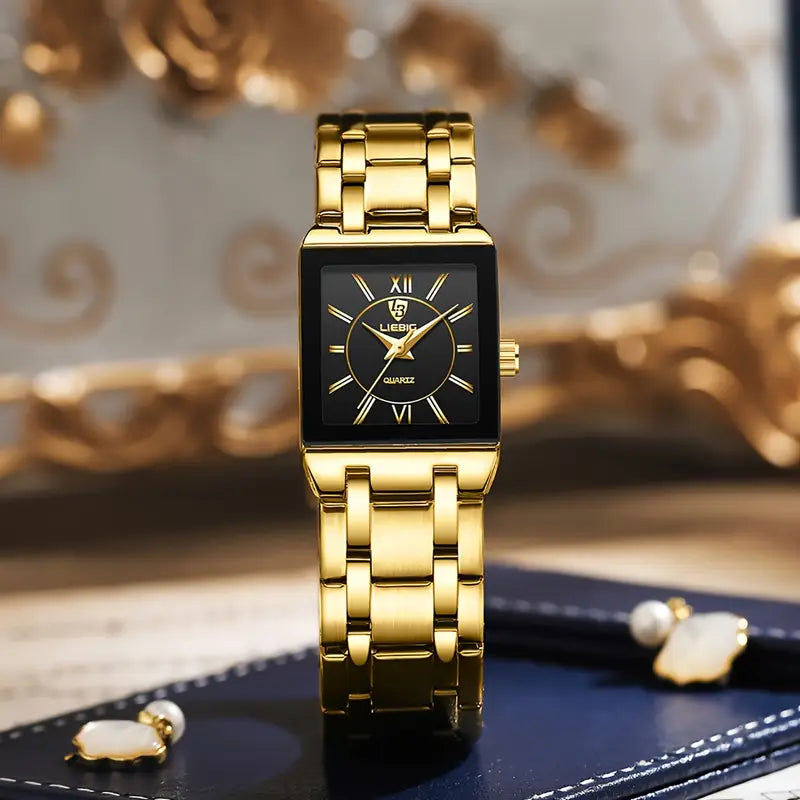 Square Couples' Stainless Steel Business Watch with Roman Numerals