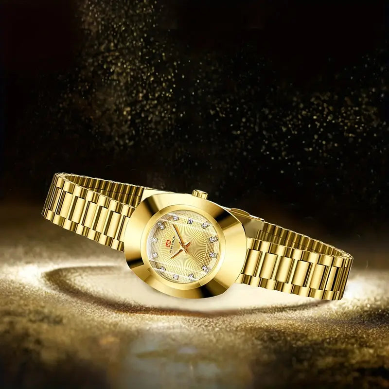 Women'S Quartz Watch with Golden Tone Case & Stainless Steel Band