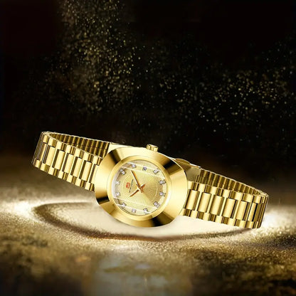 Women'S Quartz Watch with Golden Tone Case & Stainless Steel Band