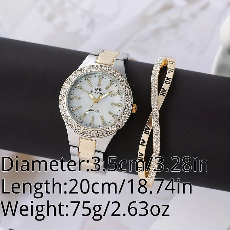 Steel Strap With Drill Ladies Bar Nail Watch With Cross Bracelet