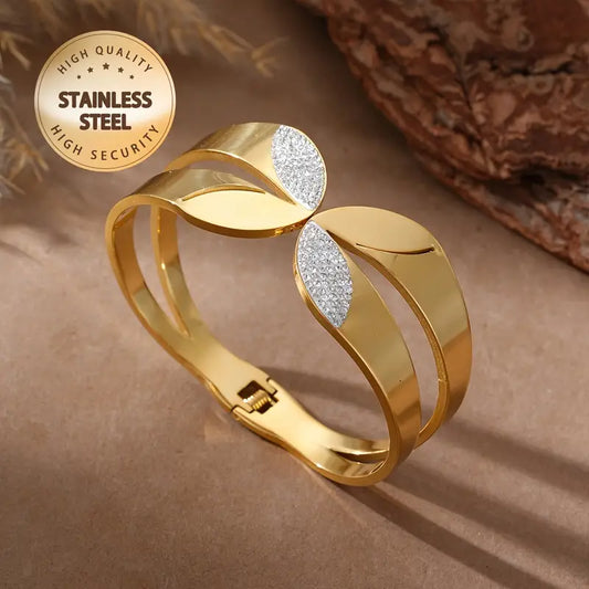 Stainless Steel Four Leaf Clover Bracelet, Bracelet Inlaid with White High-quality Synthetic Zirconia