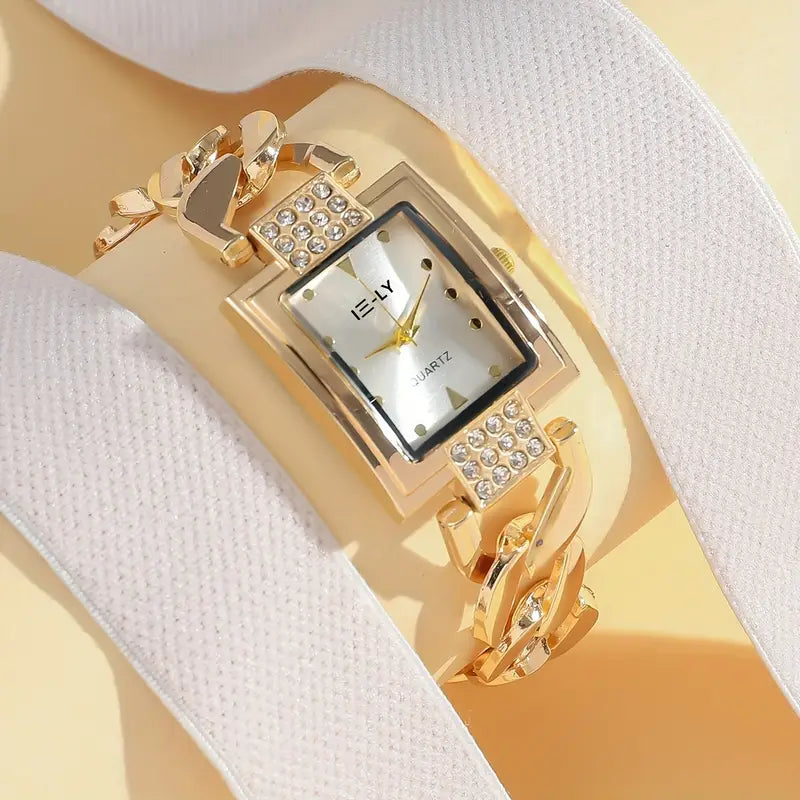 Golden New Ladies Watch, Fashion Square Dial Quartz Watch