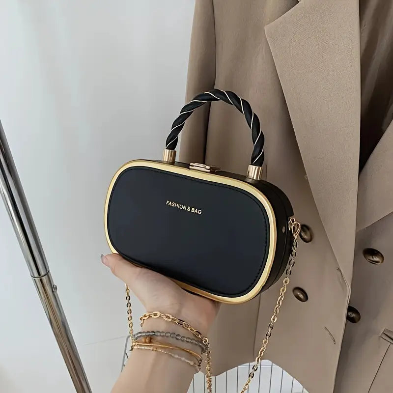 Trendy Oval Shape Chain Mini Crossbody Bag, Braided Handle Bag