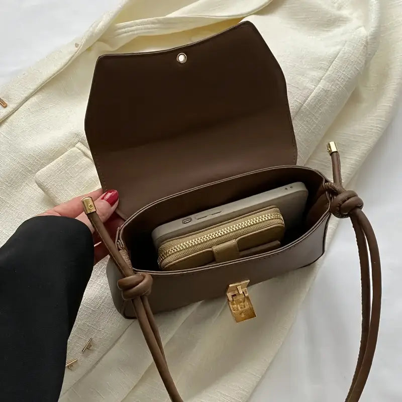 Faux Leather Flap Bag - Versatile Chocolate Brown Crossbody Messenger Bag