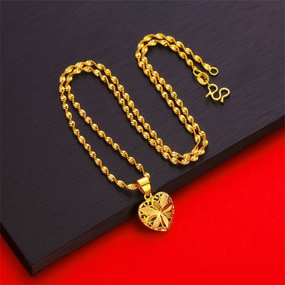 Women' Vintage Brass-Plated Heart Necklace - Ethnic Wave Chain Jewelry