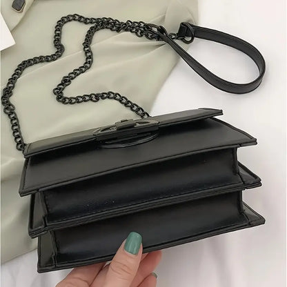 Designer-Inspired Mini Square Bag, with Metal Chain & Solid Color