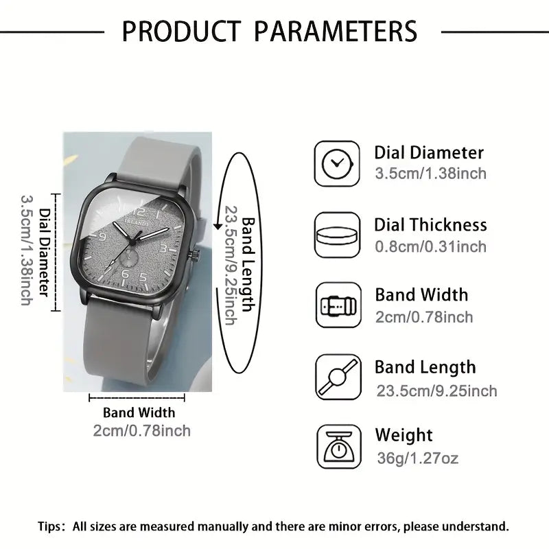 quare Quartz Watch - Chic Casual Style for Women, Silicone Band, Alloy Case