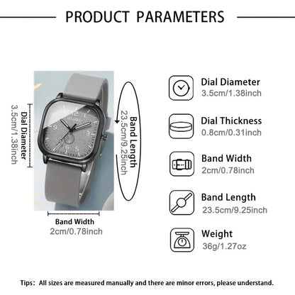quare Quartz Watch - Chic Casual Style for Women, Silicone Band, Alloy Case