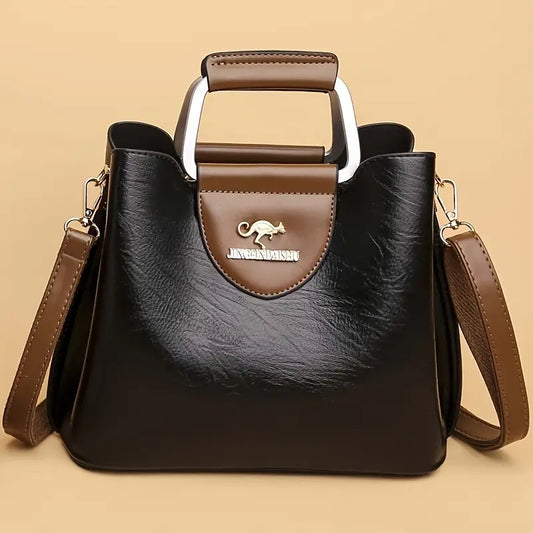 Vintage Style Synthetic Faux Leather Tote Bag with Adjustable Shoulder Strap