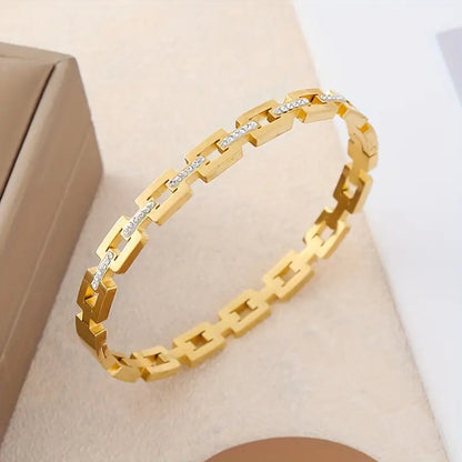 Elegant Infinity Bangle Bracelet - 18K Golden Plated, Rhinestone