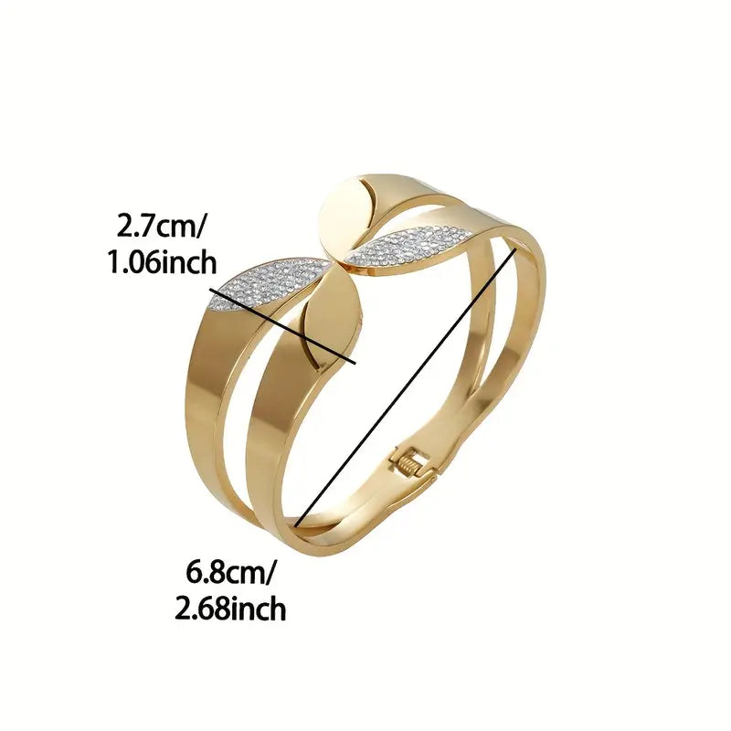 Stainless Steel Four Leaf Clover Bracelet, Bracelet Inlaid with White High-quality Synthetic Zirconia