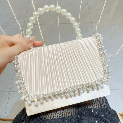 Elegant Pearl and Crystal Evening Clutch Bag - Large Capacity