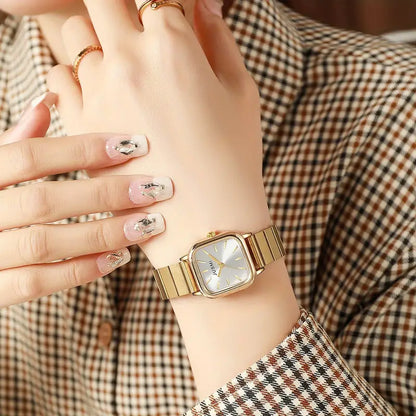 Elegant Golden-Tone Quartz Square Wristwatch for Women