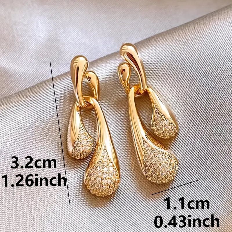 Golden-Tone Drop Earrings with Irregular Glass & Water Droplet Design