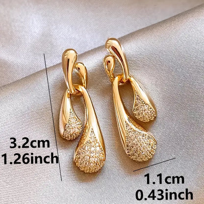Golden-Tone Drop Earrings with Irregular Glass & Water Droplet Design