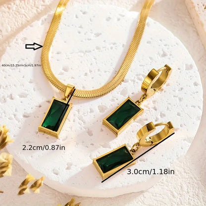 18K Golden Plated Stainless Steel with Sparkling Green Synthetic