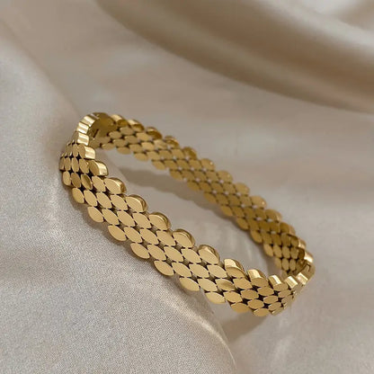 Steel Multi-Layer Oval Geometric Bangle Bracelet - Golden-Tone Unisex Jewelry