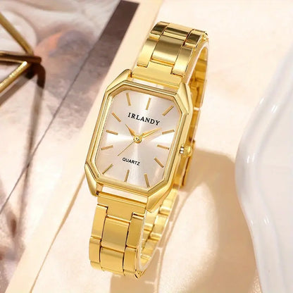 Women's Roman Quartz Watch and Heart Bracelet Set - Square Case, Analog Display