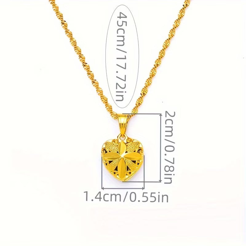 Women' Vintage Brass-Plated Heart Necklace - Ethnic Wave Chain Jewelry