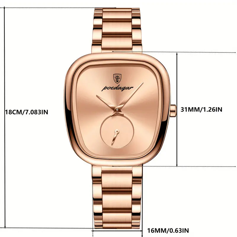 Luxury Stainless Steel Rose Golden Case, Elegant Casual Style