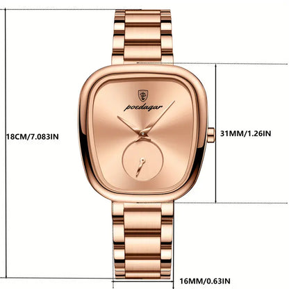 Luxury Stainless Steel Rose Golden Case, Elegant Casual Style