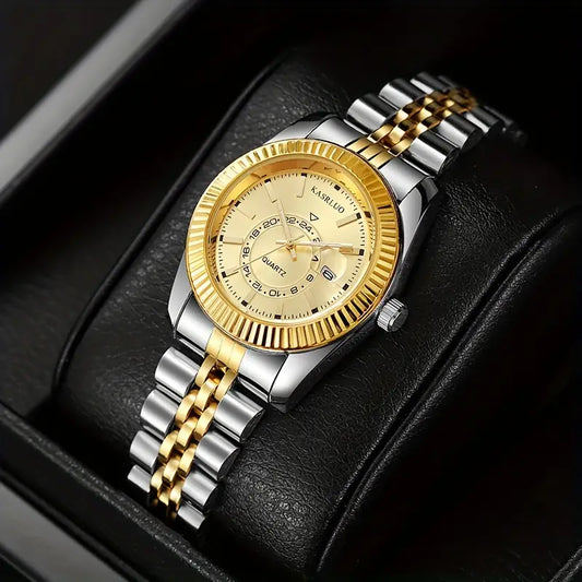 Elegant Women's Golden-Tone Stainless Steel Quartz Watch with Date Display